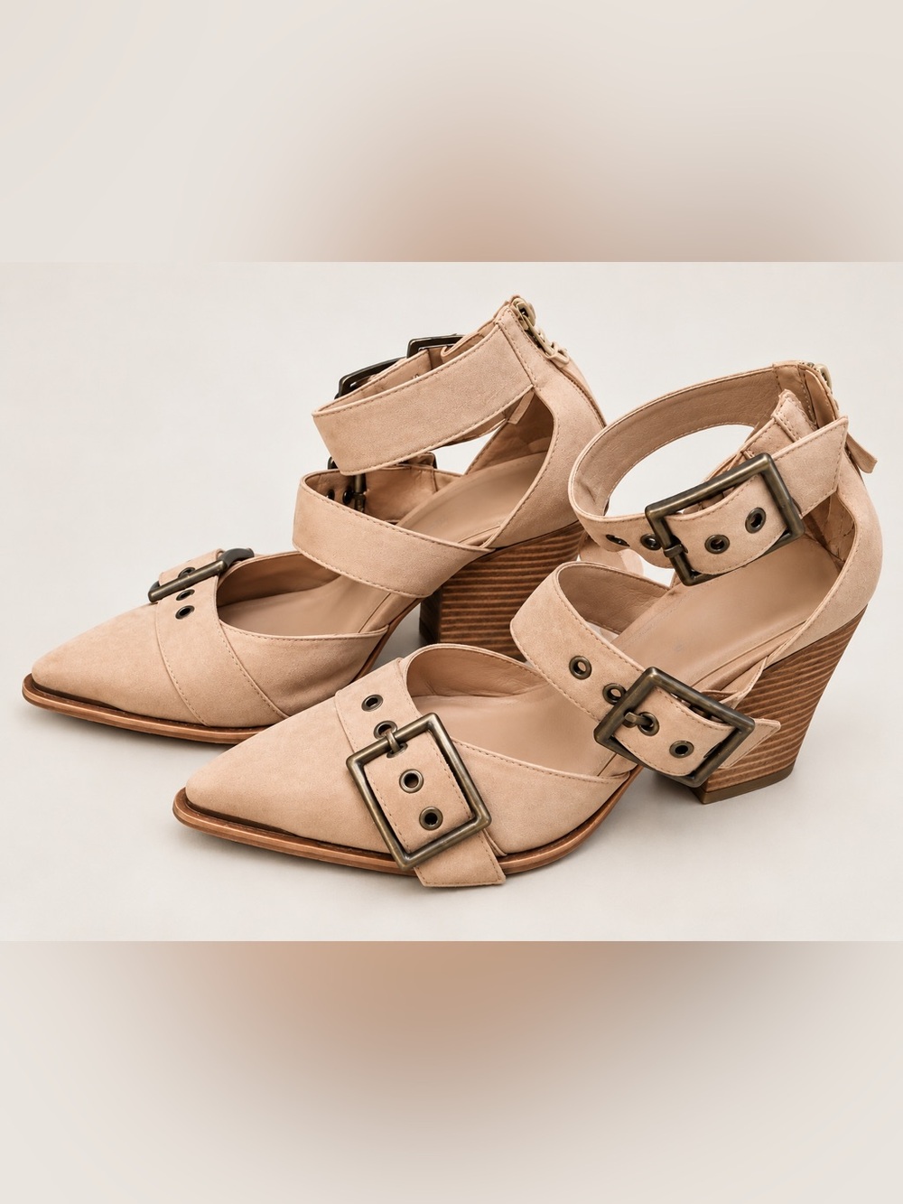 Jeffrey Campbell x Free People Nude Buckle Pointed Toe Heels Size 10